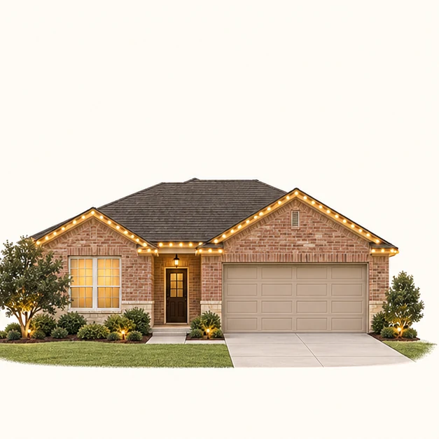 Illustration of a North Texas home with holiday roofline lighting